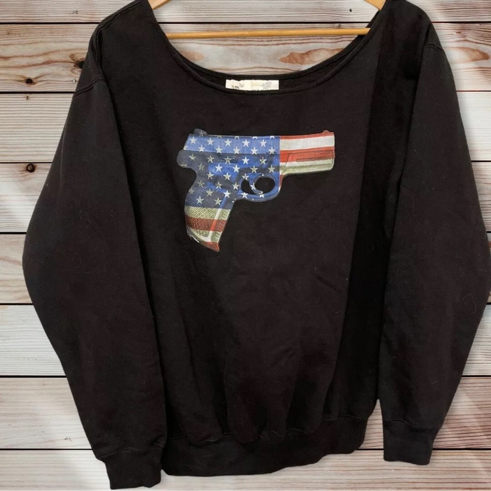 Pistol Shaped American Flag Women’s Black Sweater - Awkward Styles - Size Medium